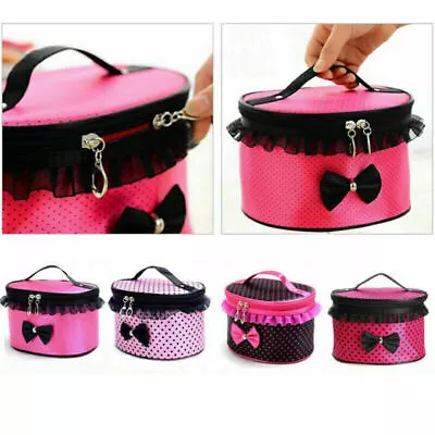 AU Women Retro Make Up Bag Bowknot Vanity Case Travel Cosmetic Beauty Storage > • $13.39